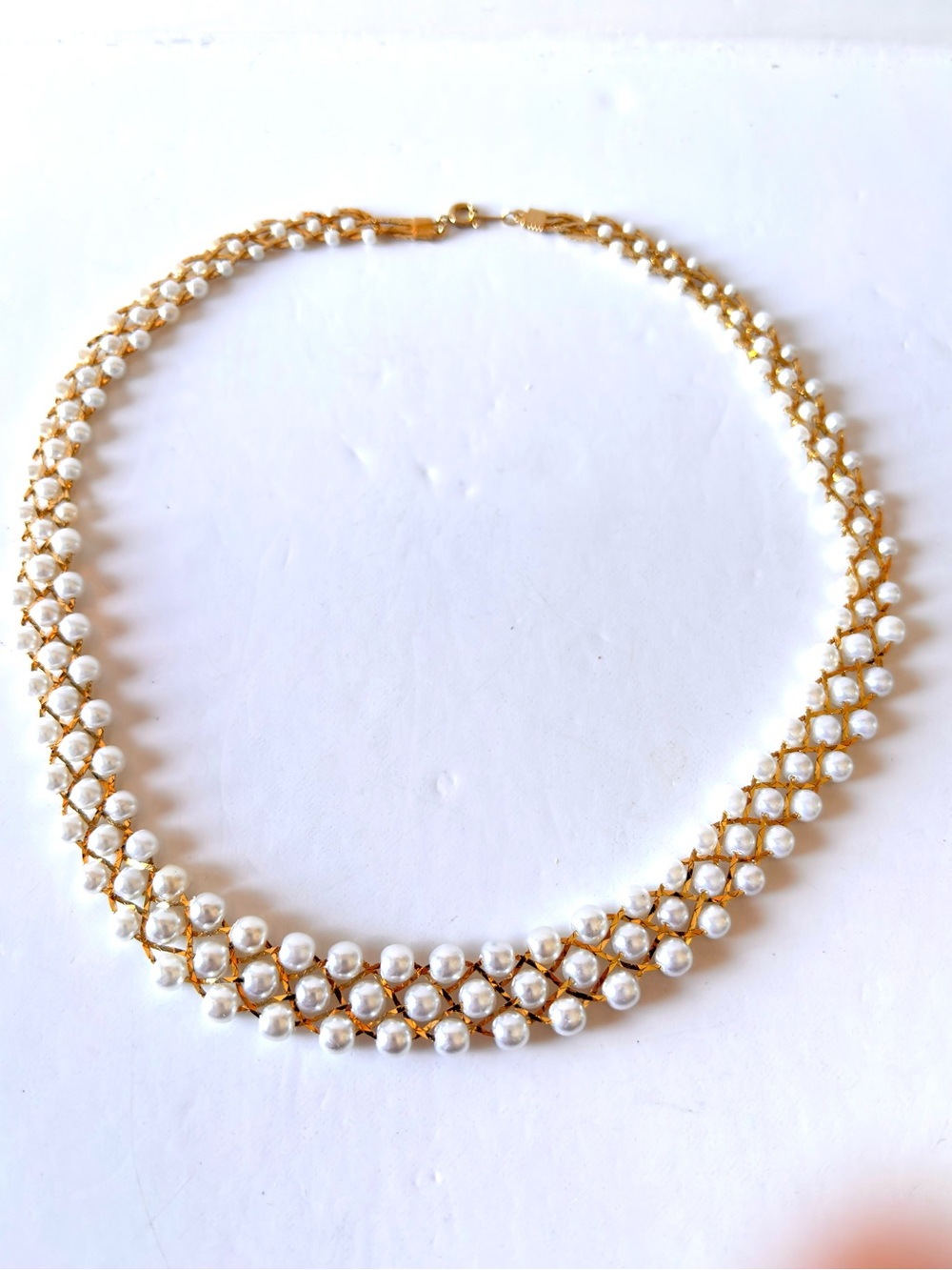 VTG Napier Necklace Gold Tone Faux Pearl Gold Beaded Choker
